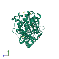 PDB entry 4xoy coloured by chain, side view.