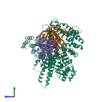 PDB entry 4xpd coloured by chain, side view.