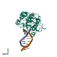 PDB entry 4xpe coloured by chain, side view.