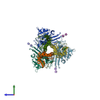 PDB entry 4xq5 coloured by chain, side view.