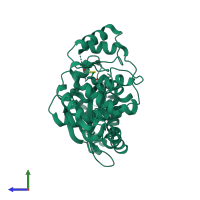 PDB entry 4xq7 coloured by chain, side view.