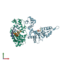 PDB entry 4xq8 coloured by chain, front view.