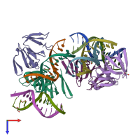 PDB entry 4xqn coloured by chain, top view.