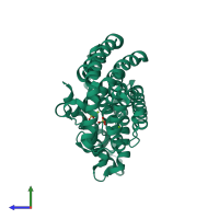 PDB entry 4xqt coloured by chain, side view.