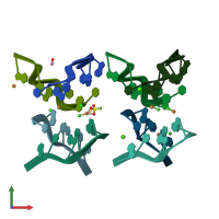 PDB entry 4xqz coloured by chain, front view.