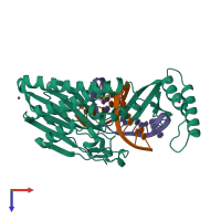 PDB entry 4xr2 coloured by chain, top view.