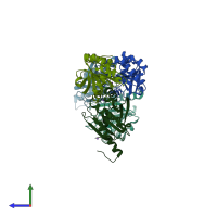 PDB entry 4xrd coloured by chain, side view.