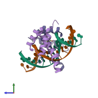 PDB entry 4xrm coloured by chain, side view.