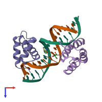 PDB entry 4xrm coloured by chain, top view.