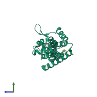 PDB entry 4xrq coloured by chain, side view.