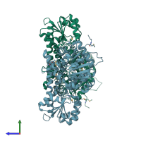 PDB entry 4xrr coloured by chain, side view.