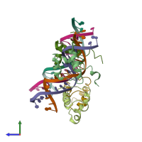 PDB entry 4xrs coloured by chain, side view.