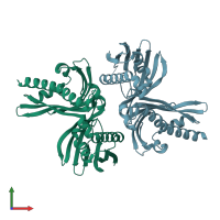 PDB entry 4xrt coloured by chain, front view.