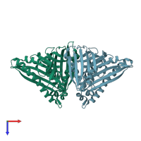 PDB entry 4xrt coloured by chain, top view.