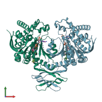 PDB entry 4xs3 coloured by chain, front view.