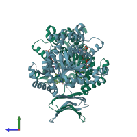 PDB entry 4xs3 coloured by chain, side view.