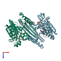 PDB entry 4xs3 coloured by chain, top view.