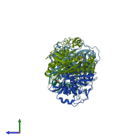 PDB entry 4xsd coloured by chain, side view.