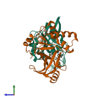 PDB entry 4xsg coloured by chain, side view.