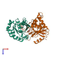 PDB entry 4xsg coloured by chain, top view.