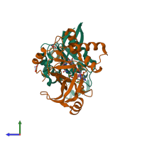 PDB entry 4xsh coloured by chain, side view.