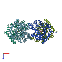 PDB entry 4xsm coloured by chain, top view.