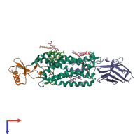 PDB entry 4xt1 coloured by chain, top view.