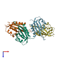 PDB entry 4xt2 coloured by chain, top view.