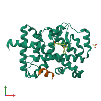 PDB entry 4xt9 coloured by chain, front view.