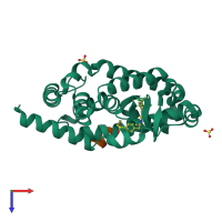 PDB entry 4xt9 coloured by chain, top view.