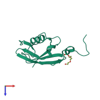 Monomeric assembly 1 of PDB entry 4xtb coloured by chemically distinct molecules, top view.