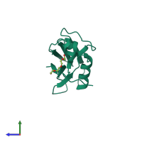 PDB entry 4xtb coloured by chain, side view.