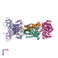 PDB entry 4xtc coloured by chain, top view.