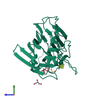 PDB entry 4xtm coloured by chain, side view.