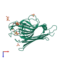 PDB entry 4xtp coloured by chain, top view.