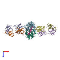 PDB entry 4xtr coloured by chain, top view.