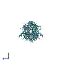 PDB entry 4xtv coloured by chain, side view.