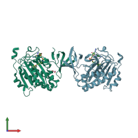 PDB entry 4xtx coloured by chain, front view.