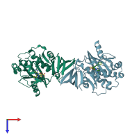 PDB entry 4xtx coloured by chain, top view.