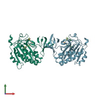 PDB entry 4xty coloured by chain, front view.