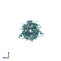 PDB entry 4xtz coloured by chain, side view.