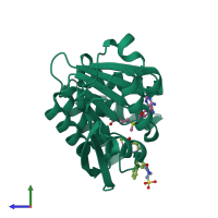 PDB entry 4xuc coloured by chain, side view.