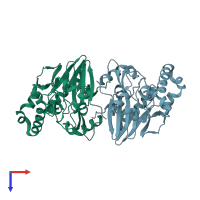 PDB entry 4xuk coloured by chain, top view.