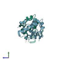 PDB entry 4xuw coloured by chain, side view.