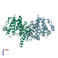 PDB entry 4xv1 coloured by chain, top view.