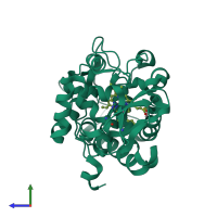 PDB entry 4xv4 coloured by chain, side view.
