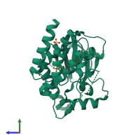 PDB entry 4xv9 coloured by chain, side view.