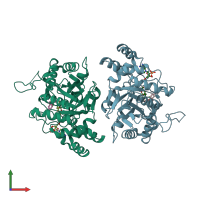 PDB entry 4xvd coloured by chain, front view.
