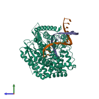 PDB entry 4xvi coloured by chain, side view.