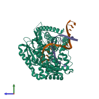 PDB entry 4xvk coloured by chain, side view.